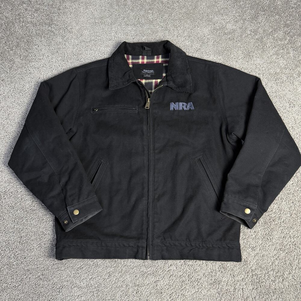 Burk's Bay NRA Jacket Mens M Black Canvas Bomber Flannel Lined Embroidered